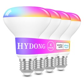 HYDONG Smart Light Bulbs，BR30 Smart Bulbs Compatible with Alexa，Flood Light Bulbs 10W 900LM,RGBCW Color Changing Light Bulb，2.4Ghz WiFi Bulb,APP Dimmable E26 Base,4Pack