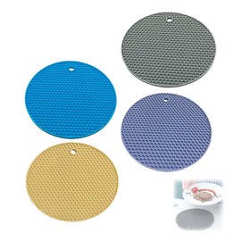MHSKNHW Heat-resistant, Anti-Slip, Set of 4, Honeycomb Construction, Diameter 7.1 inches (18 cm), Thickness 0.2 inches (6 mm), Insulated Mat, Stylish, Kitchen Supplies, Prevents Burns, Table Protection, Multi-functional, Easy to Clean, Convenient Storage, Black, Nordic Gray, Nordic Blue, Nordic Beige, Sky Color