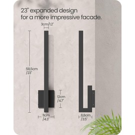 GOEBLESON 23" Outdoor Wall Lights 2 Pack, 1800LM LED Porch Lighting 3000K, IP65 Waterproof & Rustproof Sconce Fixtures for Patio, Garage, Garden, Dark Sky Friendly Glare-Free Design, Black B12HBP205