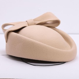 Fasbuy Wool Felt Fascinator Women Elegant Pillbox Hat Bowknot Derby Church Hat Retro Fedoras Camel