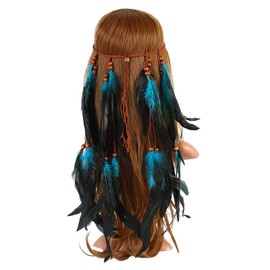 Durdiiy Bohemian Feather Headband with Gold Tassels&Beads-Long Ethnic Hair Chain for Women Girls, Hippie Vintage Headpiece Festival Carnival Costume,Boho Tribal Jewelry Accessories (blue, 30cm)