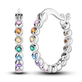 NARMO 925 Sterling Silver Hoop Earrings for Women Colorful Cubic Zirconia Hoop Earrings Lightweight Earrings