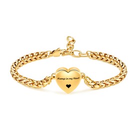 Mnicremation Urn Bracelet for Ashes Heart Locket Cremation Bracelet,Memorial Adjustable Ashes Link Holder Bangle Link Chain Women - Always in my heart