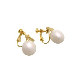 VingTAINE P5222 Pierced Earrings, Metal Bar, Pearl, Chubby, Simple, Volume, Accessory, Gift, Present, Brass