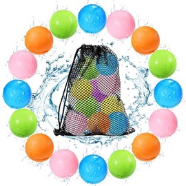 Tlitlimom 16 globos reutilizables de bomba de agua, juguetes de playa para niños de 3 a 12 años, juguete de verano para niñas y niñas, actividades al aire libre, juegos de agua, juguetes autosellables, bola de agua para diversión