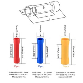 QOOSIKICC 150 Pcs Electrical Butt Connectors Kit, Butt Splice Crimp Wire Connectors, Assorted Insulated Electrical Straight Wire Terminals, Automotive Wires Crimp Terminals