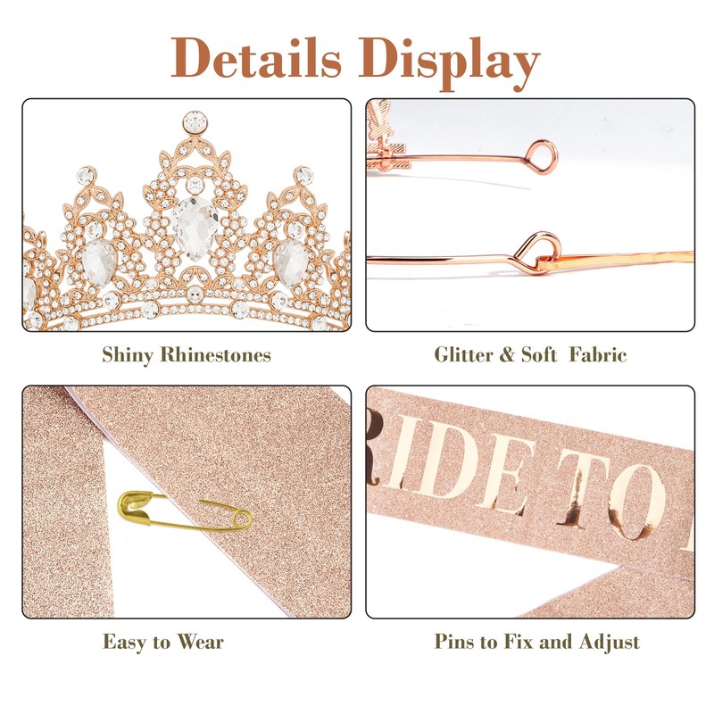 KEUKORZ Bride to be Girl Rose Gold Crown with Sash