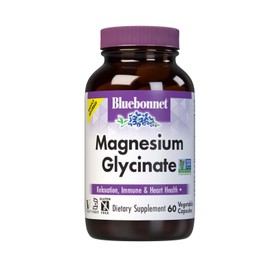 Bluebonnet Magnesium Glycinate, Energy Production*, Enzyme Function*, Non-GMO Certified by NSF, Vegan, Kosher Certified, Gluten-Free, Soy-Free, Dairy-Free, 60 Vegetable Capsules, 15 Servings