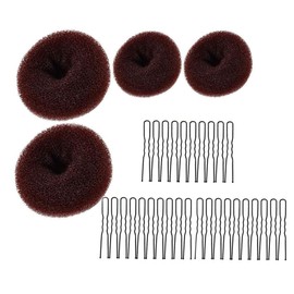 4PCS Hair Bun Donut, Hair Bun Shaper Set for Buns Ballet Bun Ring with 30 U-Shaped Hair Pins, Chignon Doughnut Bun Hair Accessories for Girls Kids Women DIY Chignon Hair Styles (Brown)