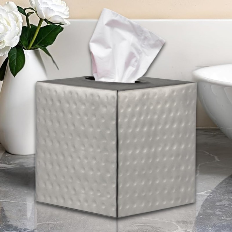 Monarch Abode Hand Hammered Tissue Box Cover Square, Pewter Tissue