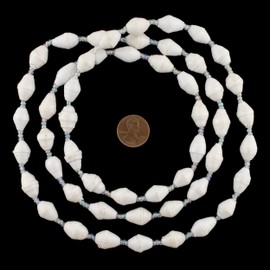 Recycled Paper Bead Necklace from Uganda - Fair Trade African Jewelry by The Bead Chest (White)