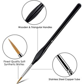 JCBCKJ Drawing Hook Pen Fine Detail Paint Brush Set 11 pcs, Tiny Professional Micro Miniature Painting Brushes Kit with Ergonomic Handle for Acrylic, Oil, Watercolor, Art, Scale Model, Face