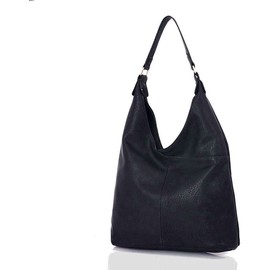 Kitise Women Simple Classy Design Lightweight Soft Slouch Vegan Leather Large Handle Shoulder Handbag Tote Hobo Shopper Work Bag- Navy