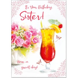 doodlecards Sister Birthday Card Floral Cocktail Large A4 Size with Plain Envelope