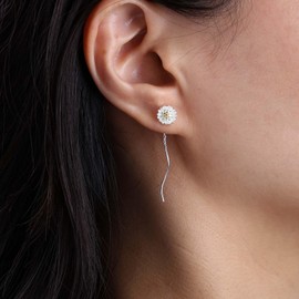 Silver Threader Earrings Daisy Flower Stud Thread Earrings Line Pull Through Earrings Long Tassel Chain Earrings Floral Chain Drop Earrings Bar Chain Dangle Earrings Simple Earrings Jewelry for Women