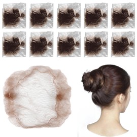 QIANCAIWANG 10 Pcs Invisible Hair Nets for Catering, Hair Bun Nets, Elastic Edge Mesh Hair Nets for Women, Girls,Food Service Workers (Brown)