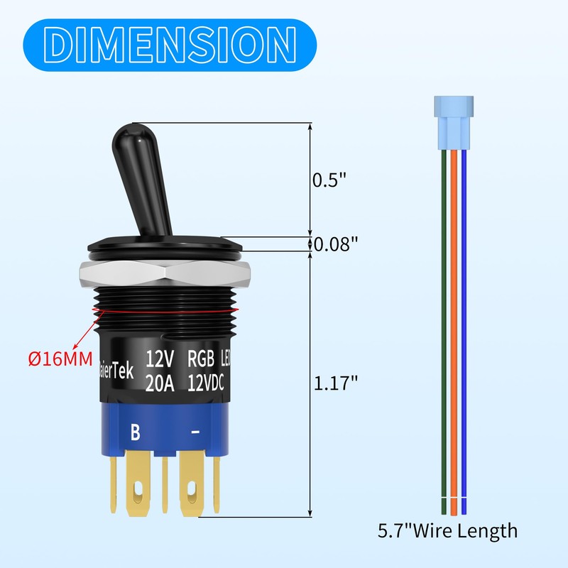DaierTek 12V Waterproof Lighted Toggle Switch 12V 20A Heavy Duty