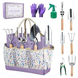 Gardening Tools - 9 Pcs Garden Tool Set Heavy Duty Stainless Steel Garden Supplies Hand Tools with Wooden Handle, Storage Tote Bag, Gardening Gifts for Women and Men