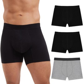 IRISMORII Mens Absorbent Incontinence Underwear Cotton 60 ML Bladder Leak Proof Boxer Shorts Prostate Surgery Washable Briefs 3 Pack (Black Black Gray L)