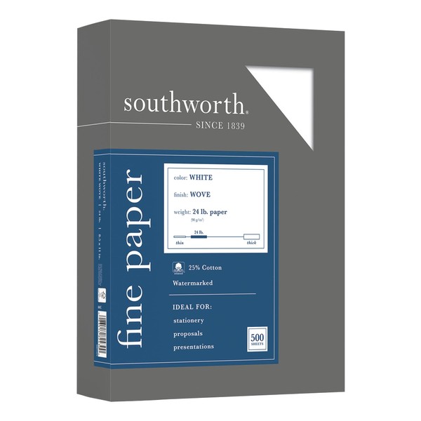Southworth® 25% Cotton Business Paper, 8 1/2" x 11", 24 Lb, White, Box Of 500