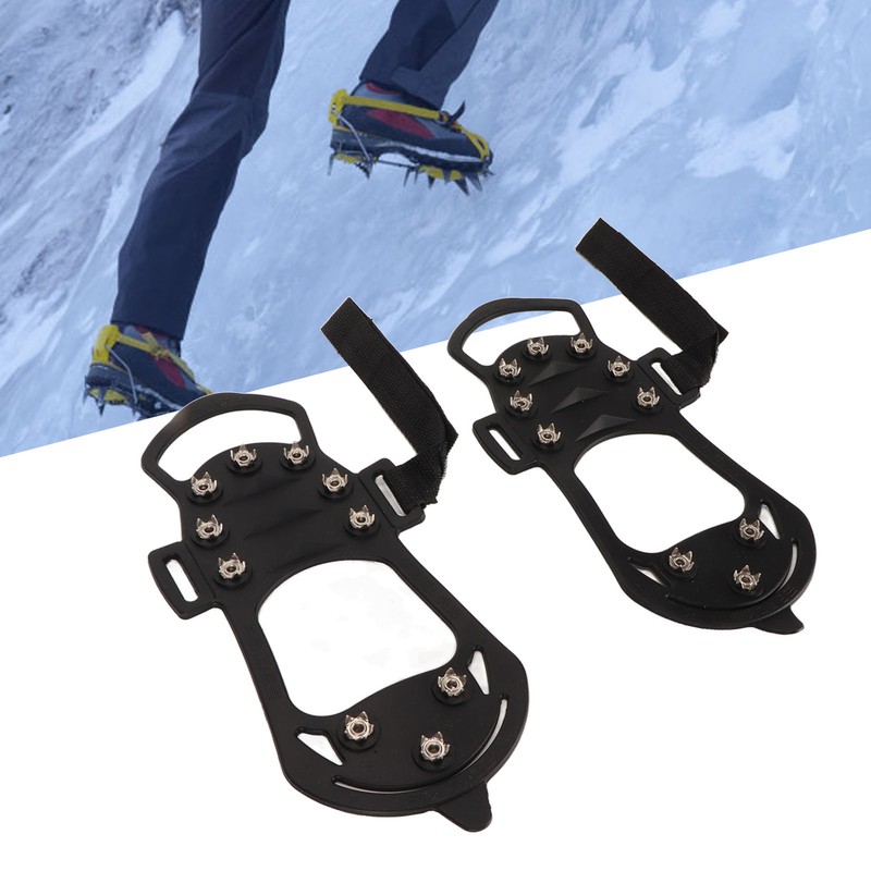 1pair Ice Cleats 10 Teeth Rubber Stainless Steel Foldable Anti
