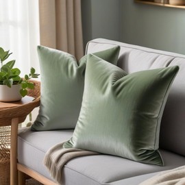 FEVERQIYI 26x26 Velvet Pillow Covers Set of 2 Sage Green Decorative Square Throw Pillowcase Soft Solid Cushion Covers for Bedroom Living Room Outdoor Indoor Decoration