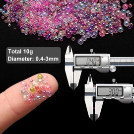 CoCud Iridescent Glass Tiny Bubble Beads, 0.4-3mm 10g No Hole Micro Mini Round Pink Water Droplets Beads - Applications: for Resin Filler, Nail Art, Dollhouse Bath Tub