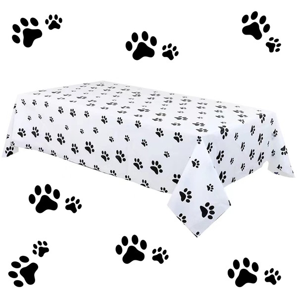 Puppy Themed Puppy Dog Paw Print Tablecloth Dog Birthday Party Decorations,137 x 180 cm Disposable Plastic Tablecloth for Pet Parties