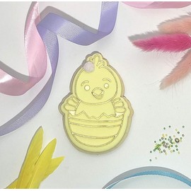 LissieLou Mini Easter Chick in Egg Cookie Embosser Easter Icing Fondant Stamp - Clear