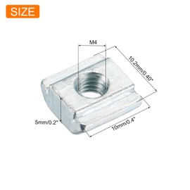 sourcing map 60Pcs M4 T Nut Tee Sliding Slot Nuts, T-Slot Nut Hammer Nut Block Square Nuts Fastener Carbon Steel Nickel Plated for Aluminum Extrusion Profile 2020 Series