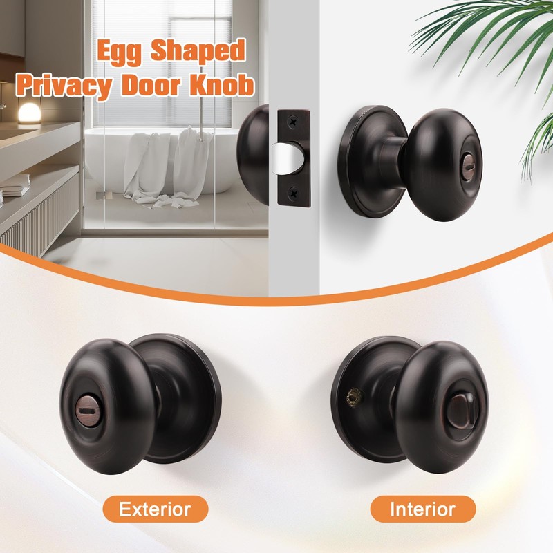 Gobrico 2 Pack Oval Oil Rubbed Bronze Door Knobs, Privacy