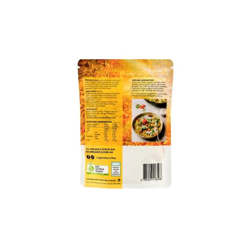 Sol Organics Moong Dhal Yellow Lentil Dhal Mix 400g