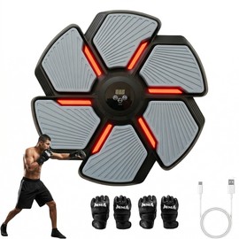 Music Boxing Machine, Smart Bluetooth Punching Trainer Wall Mounted with Boxing Gloves, LED Electronic Boxing Target for Adults, 9 Modes & 9 Speeds Music Punching Machine for Home Gym Workout