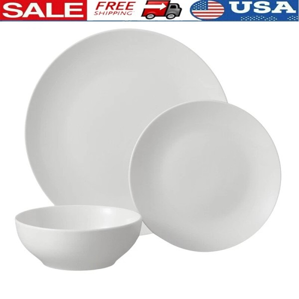Unbranded 12-Piece White Stoneware Dinnerware Set Dishwasher Microwave Safe Service