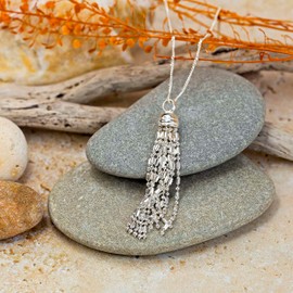 Tuscany Silver Sterling Silver Bead and Ball Tassel Pendant on Curb Chain of Length 46cm