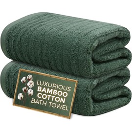 Towelogy Premium Bath Towels for Bathroom Set of 2 (70x120 cm), Super Soft Bamboo Cotton Blend Bathroom Towels (2, Olive)
