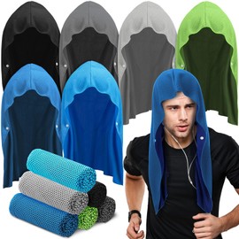 Hosuly 12 Pcs Colored Cooling Hoodie Towels 22.8 x 12 Inches Neck and Face Hoodie Towels Quick Drying Absorbent Towels Breathable Sport Workout Camping Towels for Hot Weather Summer(Fresh Color)