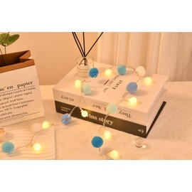 FLCSIed 6.56Ft 20 led 3AA Battery Powered Globe Lights with Pom-poms Fairy Light for Bedroom, Valentine's Day, Wedding, Party, Christmas, Home Decor (Blue)