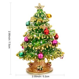 Hand Painted Trinket Box, Hinged Enameled Jewelry Box, Unique Mini Ring Earrings Jewelry Organizer, Vintage Bejeweled Storage, Figurine Collectible Keepsake Home Decor (Christmas Tree)