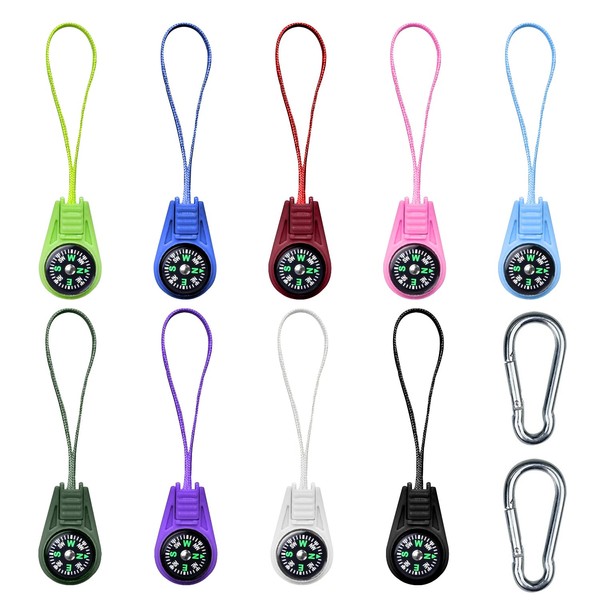 Pack of 9 Lanyard Compass with 2 Lobster Clasps, Small