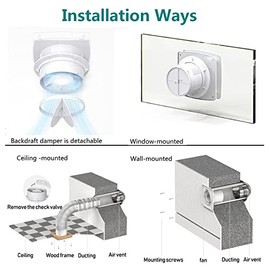 Ventilador de escape de 18 W, extractor de ventilación antirreflujo, válvula de retención de ventana y ventilador de ventilación de montaje en pared para cocina, baño, invernadero, garaje, 141 CFM (6 pulgadas/110 V/blanco)