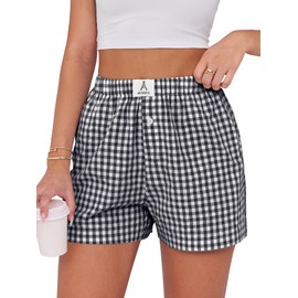 ANRABESS Boxer Shorts for Women Gingham Pajama 2025 Summer Casual Lounge Sleep Plaid Shorts Y2K Beach Bottoms Black White Plaid XX-Large