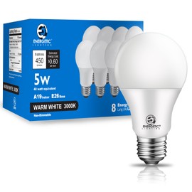 E ENERGETIC LIGHTING 40W Equivalent A19 LED Light Bulb, Warm White 3000K, E26 Standard Base, UL Listed, 5W 450lm Non-Dimmable LED Light Bulb, 8 Packs