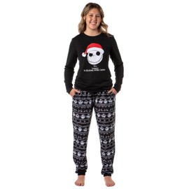 INTIMO The Nightmare Before Christmas Women's Jack Skellington Santa Jogger Pajama Set (X-Large) Black