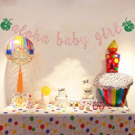 Rose Gold Glitter Aloha Baby Girl Banner Summer Baby Shower Party Decorations Tropical Theme Baby Shower Gender Reveal Decoration Tropical Hawaiian Welcome Sweet Baby Supplies