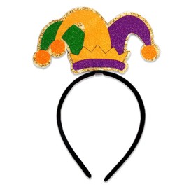 SeBneny Mardi Gras Jester Headband Court Clown Headwear Purple Green Gold Headbands Funny Hat for Masquerade Accessory