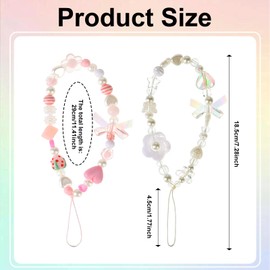 DIVINA VITAE 2 Pcs Cute Phone Charm Strap Pink Phone Charm Aesthetic Beaded Phone Strap Phone Lanyard Wrist Strap Strawberry Flower Butterfly Phone Charm for Women Girl Gifts(White and Pink)