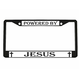 Powered by Jesus Religious Meditation License Plate Frame Car Accessories Car Tag Holder B1