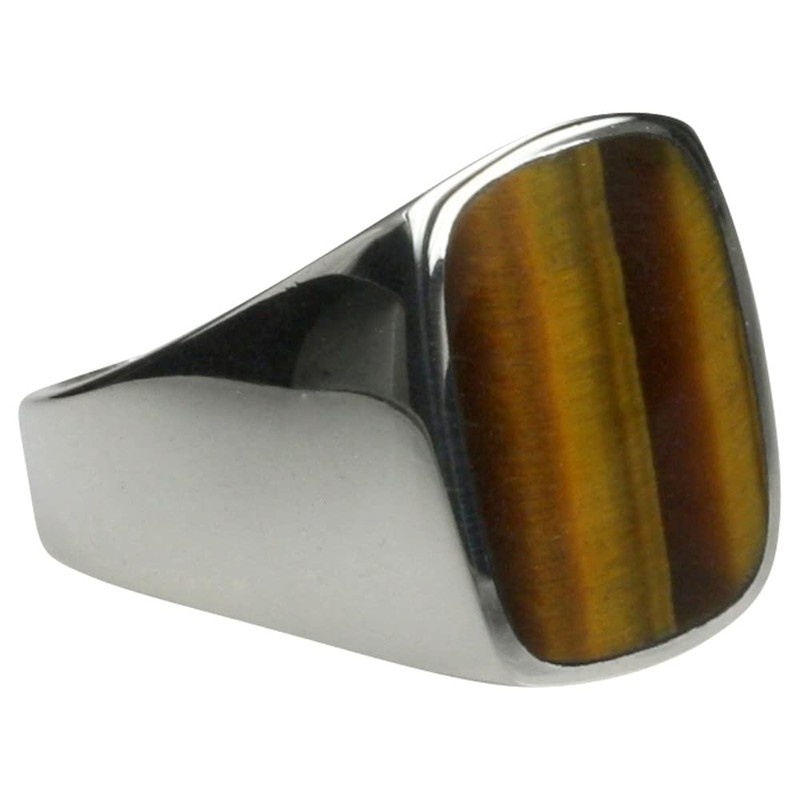 Solid 925 Silver Signet Ring with Tiger's Eye, Silver