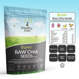 Organic Raw Chia Seeds by TheHealthyTree Company - High in Omega 3, Fibre, Protein, Calcium and Magnesium - Gluten Free Vegan Chia Seeds (250g)